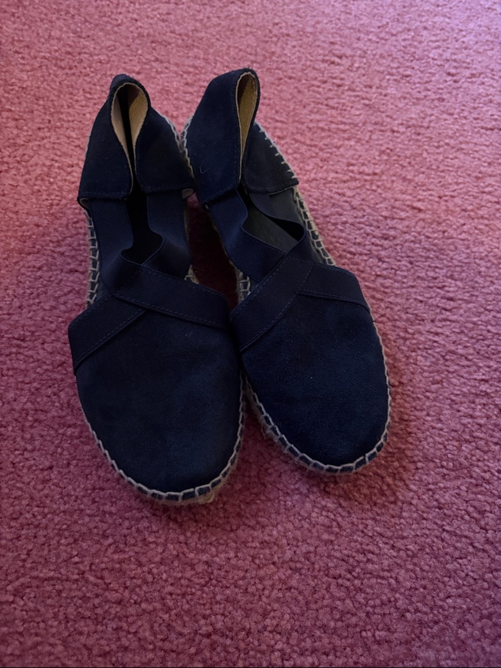 Navy Suede Espadrille Flats with Cross-Strap Detail